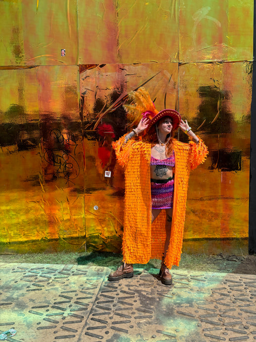 Juicy Orange sequin floor length kimono